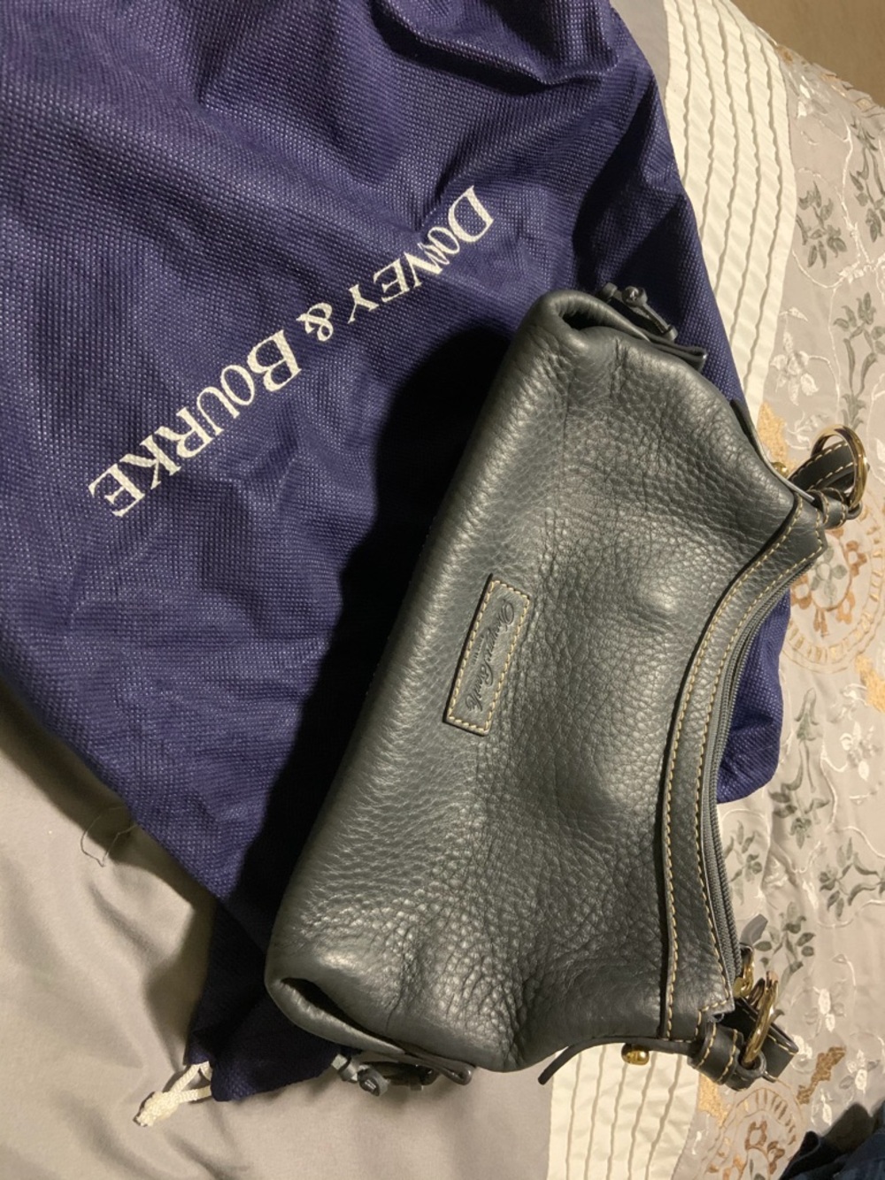 Dooney & Bourke Black Pebbled Leather Bag with Pink Interior